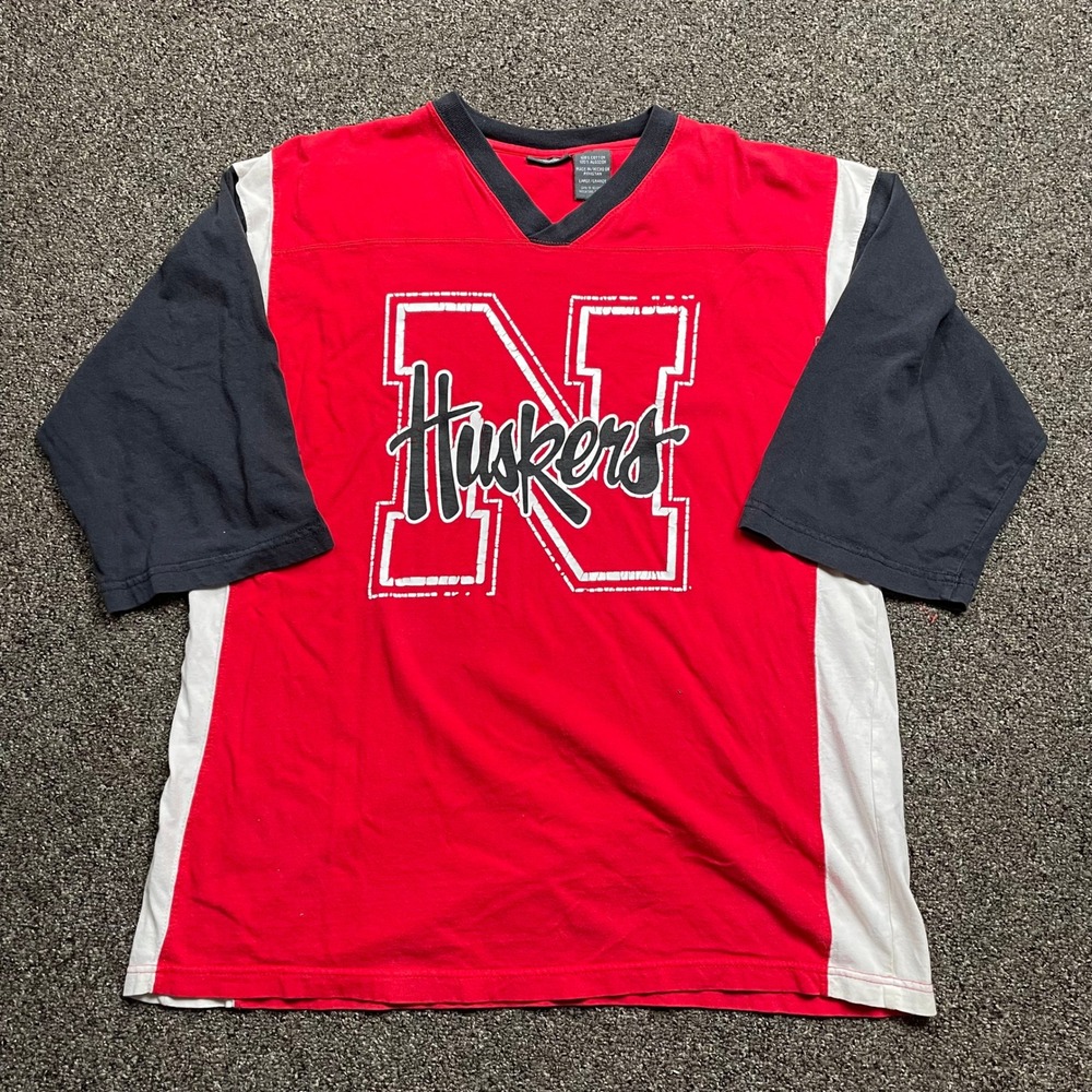 Pro Edge Nebraska Huskers NCAA V-Neck Jersey Shirt Red Black Mens Large